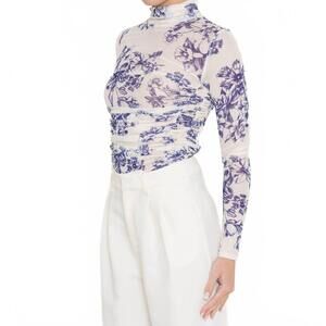NEW FORE mock neck sheer floral bodysuit in blue
